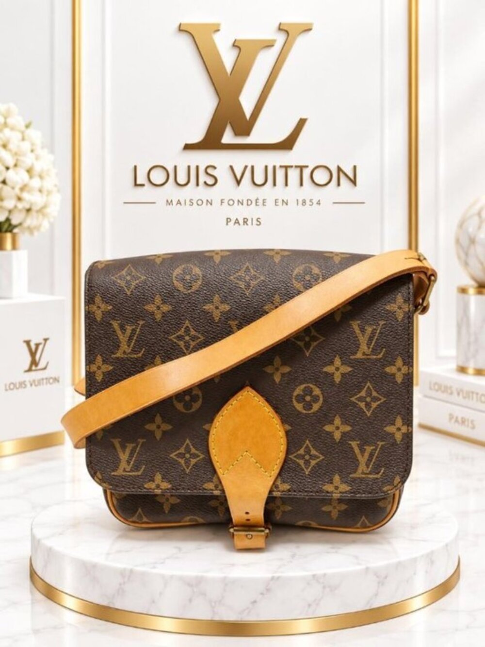 Authentic Louis Vuitton Cartouchiere MM Monogram Vintage Crossbody Bag
